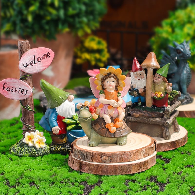 Smolene mini gradske figure za mikro pejzaž: dinosaurus, vila i elf, pastoralni stil, polu-ručna izrada, kartonsko pakiranje