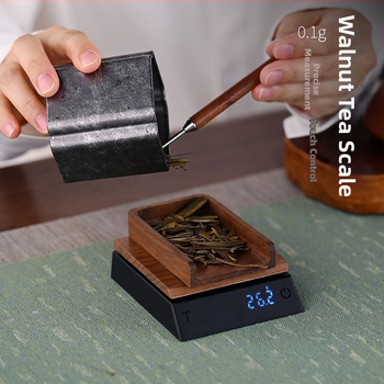 Diófa teás mérleg 0,1 g pontossággal, tartalmaz kis teáskanalat, modell JH-C30, teherbírás 2000 g, elektronikus mérés, beépített újratölthető akkumulátor