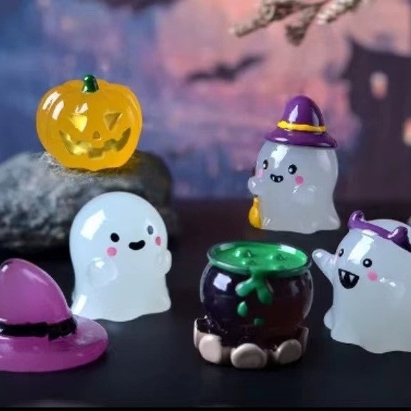 Mini Halloween svjetleći ukras: duh-čarobnjak, crtani stil od smole, prirodna smola, Jiashi