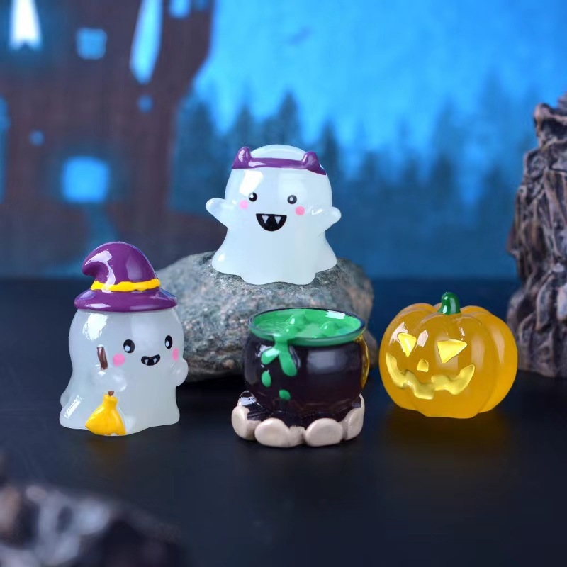 Mini Halloween svjetleći ukras: duh-čarobnjak, crtani stil od smole, prirodna smola, Jiashi