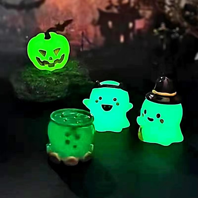 Mini Halloween svjetleći ukras: duh-čarobnjak, crtani stil od smole, prirodna smola, Jiashi