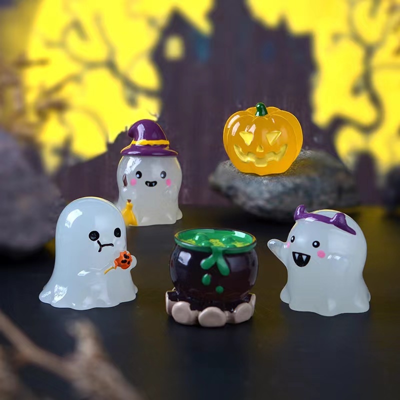 Mini Halloween svjetleći ukras: duh-čarobnjak, crtani stil od smole, prirodna smola, Jiashi