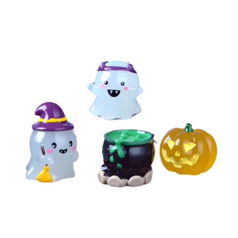 Mini Halloween svjetleći ukras: duh-čarobnjak, crtani stil od smole, prirodna smola, Jiashi