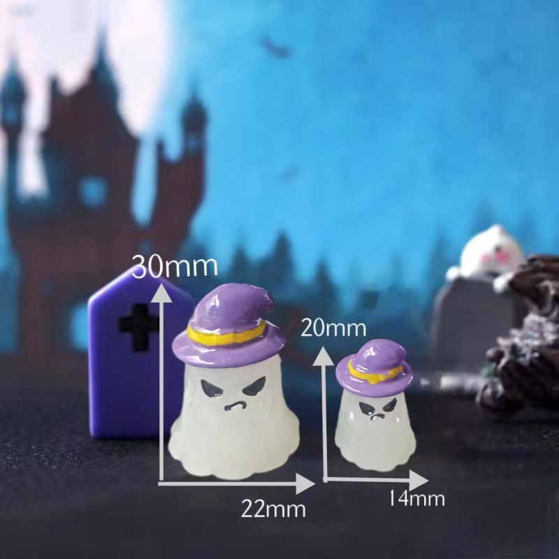 Mini Halloween svjetleći ukras: duh-čarobnjak, crtani stil od smole, prirodna smola, Jiashi