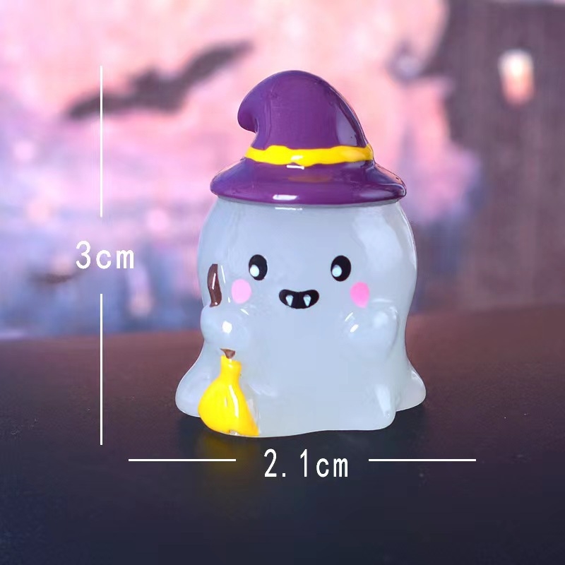 Mini Halloween svjetleći ukras: duh-čarobnjak, crtani stil od smole, prirodna smola, Jiashi