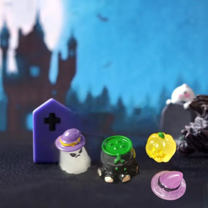Mini Halloween svjetleći ukras: duh-čarobnjak, crtani stil od smole, prirodna smola, Jiashi