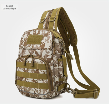 Rucsac outdoor multifuncțional pentru pescuit, design camuflaj tactic, purtare diagonală pe umăr, capacitate extensibilă, poliester, curea cu aer