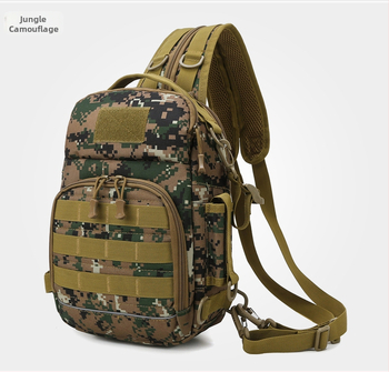 Rucsac outdoor multifuncțional pentru pescuit, design camuflaj tactic, purtare diagonală pe umăr, capacitate extensibilă, poliester, curea cu aer