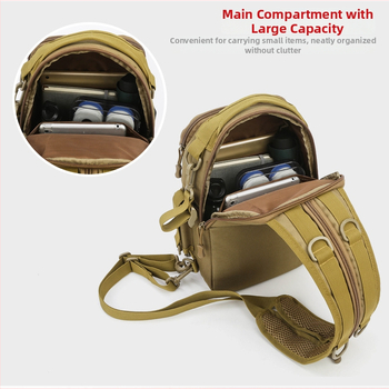 Rucsac outdoor multifuncțional pentru pescuit, design camuflaj tactic, purtare diagonală pe umăr, capacitate extensibilă, poliester, curea cu aer