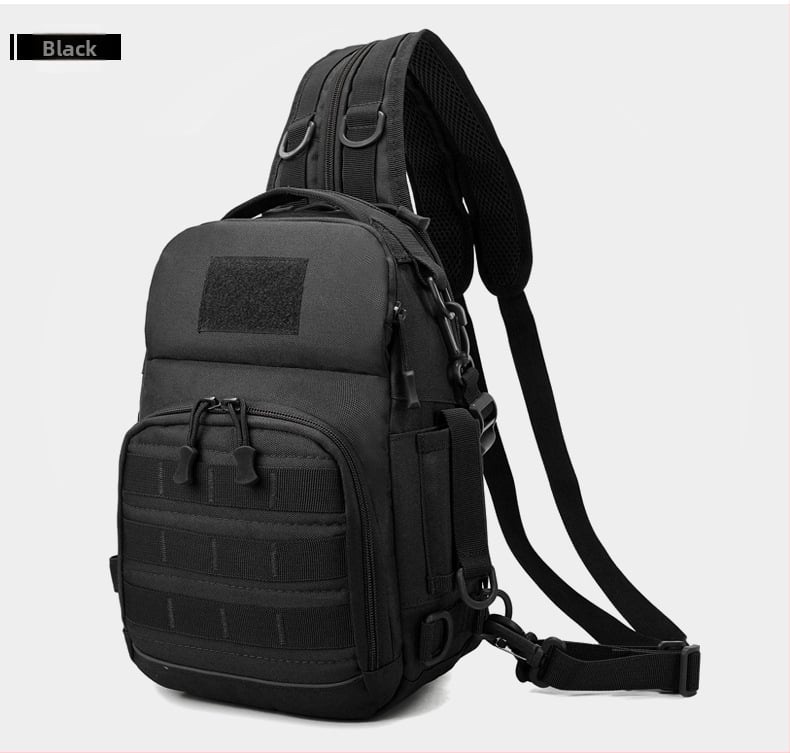 Rucsac outdoor multifuncțional pentru pescuit, design camuflaj tactic, purtare diagonală pe umăr, capacitate extensibilă, poliester, curea cu aer