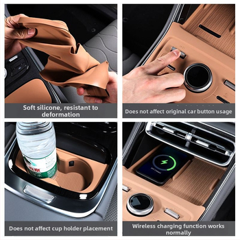 Silikona paliktnis pudelēm turētājam centrālajā konsolē automašīnai ar bezvadu uzlādi – interjera dekora piederums (autorizēts privātais zīmols)