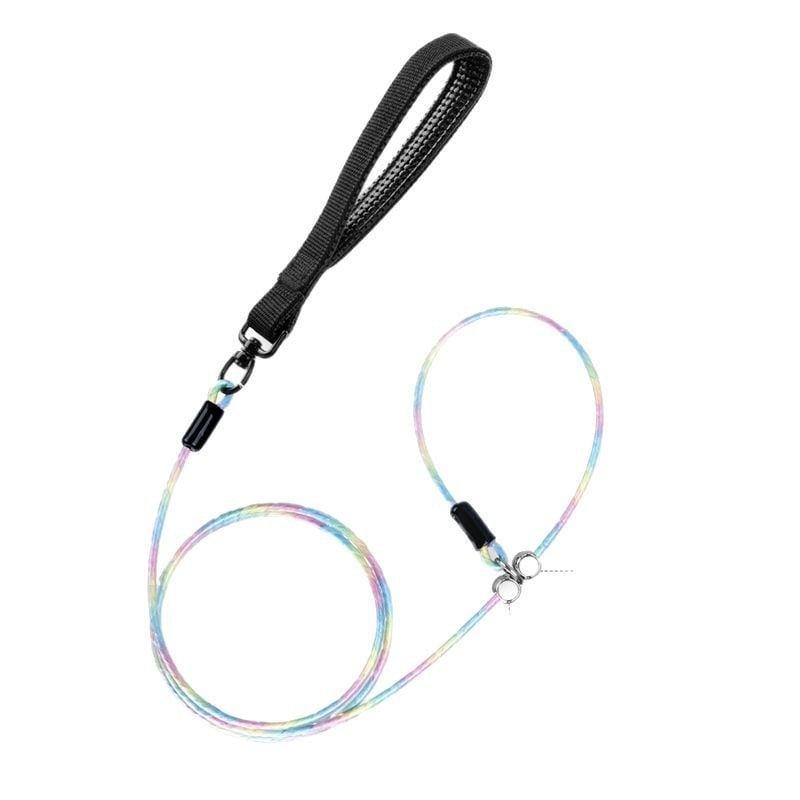 Világító paracord kutyapóráz acélhurokkal, kölyökkutyáknak és közepes méretű kutyáknak, edzéshez, fulladás elleni tervezés