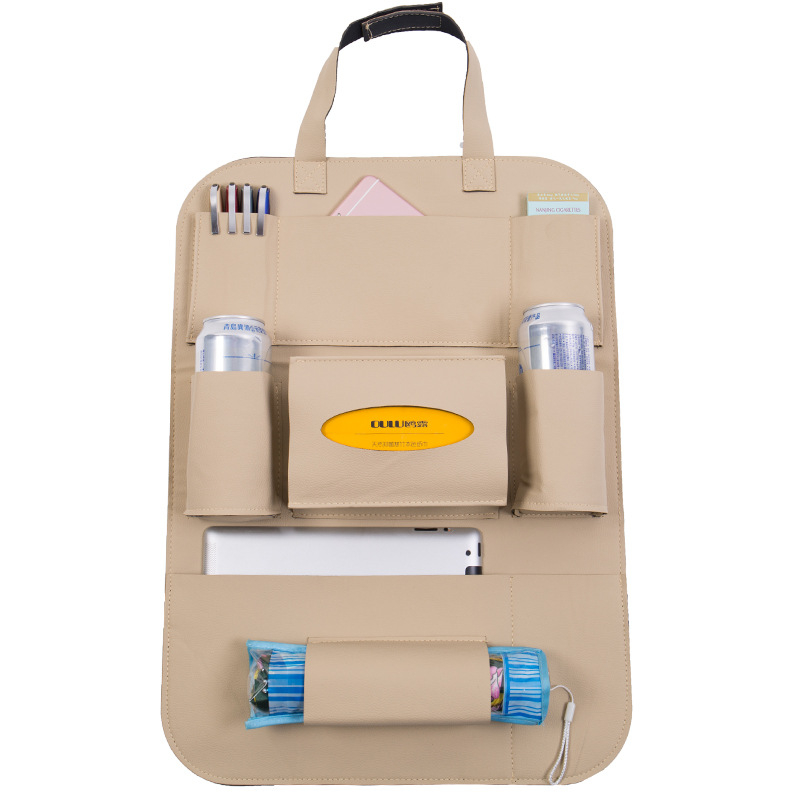 Ādas auto aizmugures sēdekļa organizētājs, pakarināms stiprinājums, liela ietilpība, komplektā uzstādīšana