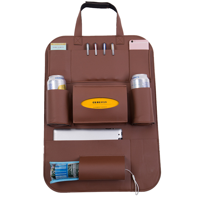 Ādas auto aizmugures sēdekļa organizētājs, pakarināms stiprinājums, liela ietilpība, komplektā uzstādīšana