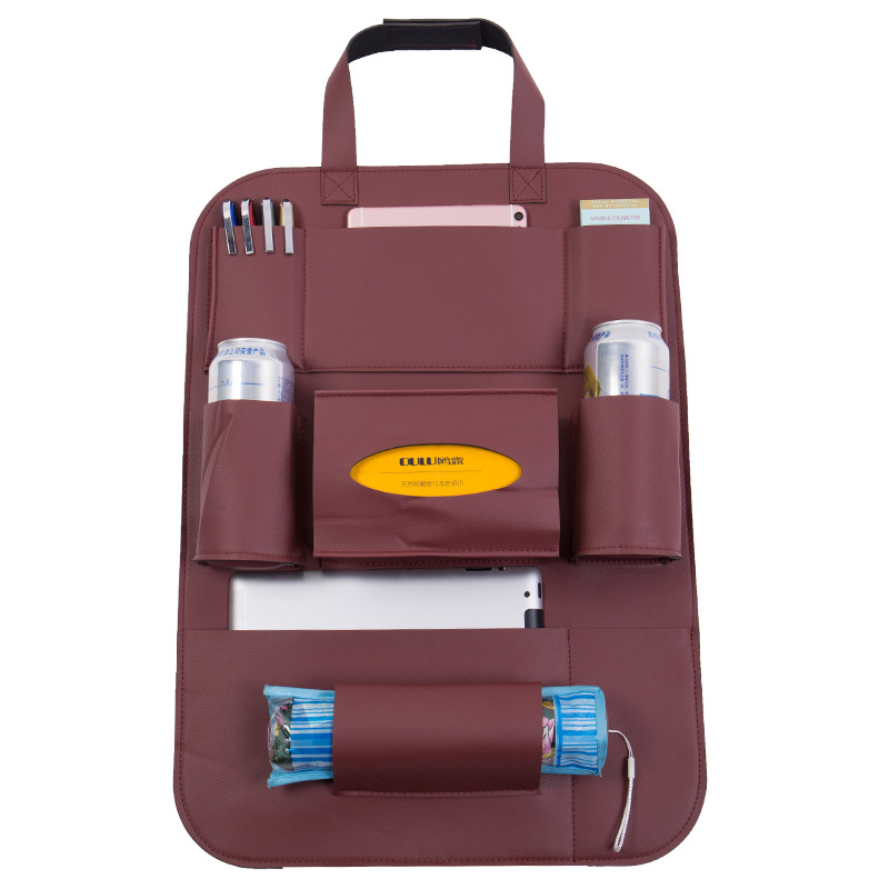 Ādas auto aizmugures sēdekļa organizētājs, pakarināms stiprinājums, liela ietilpība, komplektā uzstādīšana