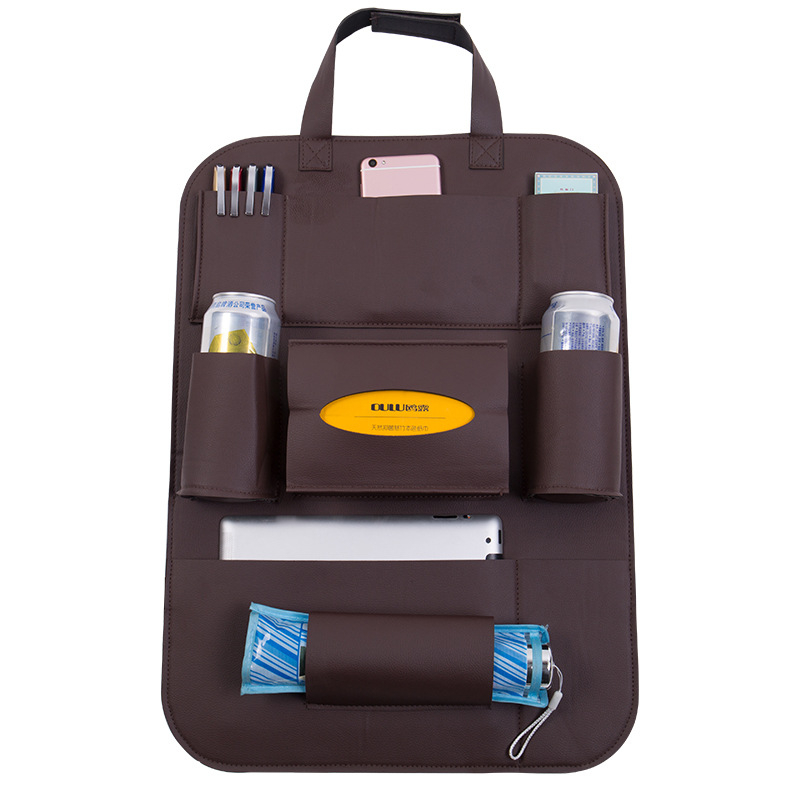 Ādas auto aizmugures sēdekļa organizētājs, pakarināms stiprinājums, liela ietilpība, komplektā uzstādīšana