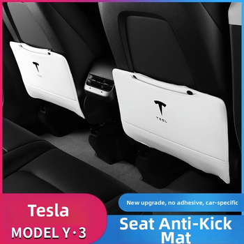 PU aizsargplāksne aizmugures atzveltnei Tesla Model Y3 – pilns pārklājums, kāju sitiena aizsardzība, izturīgs interjers, ar logotipu drukātu