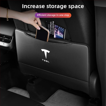 PU aizsargplāksne aizmugures atzveltnei Tesla Model Y3 – pilns pārklājums, kāju sitiena aizsardzība, izturīgs interjers, ar logotipu drukātu