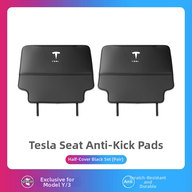 PU aizsargplāksne aizmugures atzveltnei Tesla Model Y3 – pilns pārklājums, kāju sitiena aizsardzība, izturīgs interjers, ar logotipu drukātu