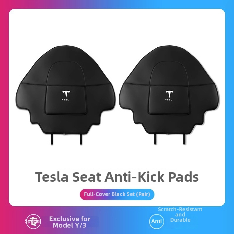 PU aizsargplāksne aizmugures atzveltnei Tesla Model Y3 – pilns pārklājums, kāju sitiena aizsardzība, izturīgs interjers, ar logotipu drukātu