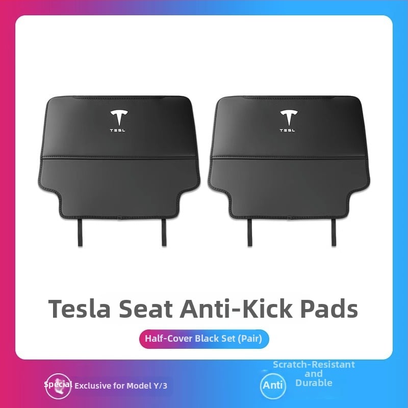 PU aizsargplāksne aizmugures atzveltnei Tesla Model Y3 – pilns pārklājums, kāju sitiena aizsardzība, izturīgs interjers, ar logotipu drukātu