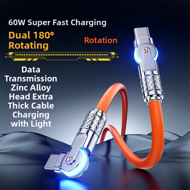 Type-C punjački kabel s 180° rotacijskim spojem, kućište od cinkove legure, jedan konektor, do 60W