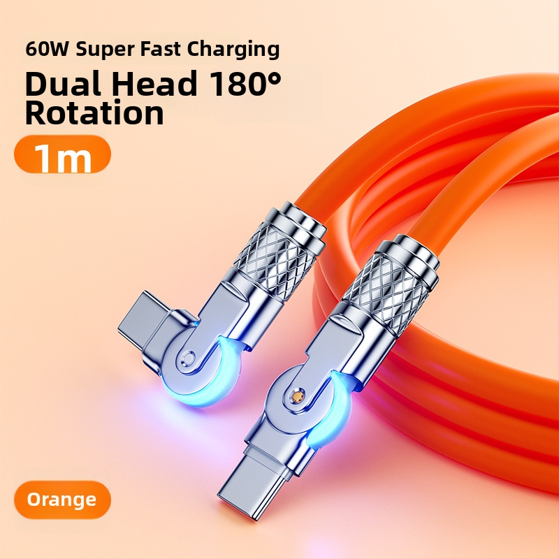 Type-C punjački kabel s 180° rotacijskim spojem, kućište od cinkove legure, jedan konektor, do 60W