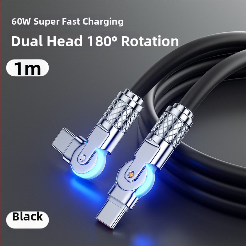 Type-C punjački kabel s 180° rotacijskim spojem, kućište od cinkove legure, jedan konektor, do 60W