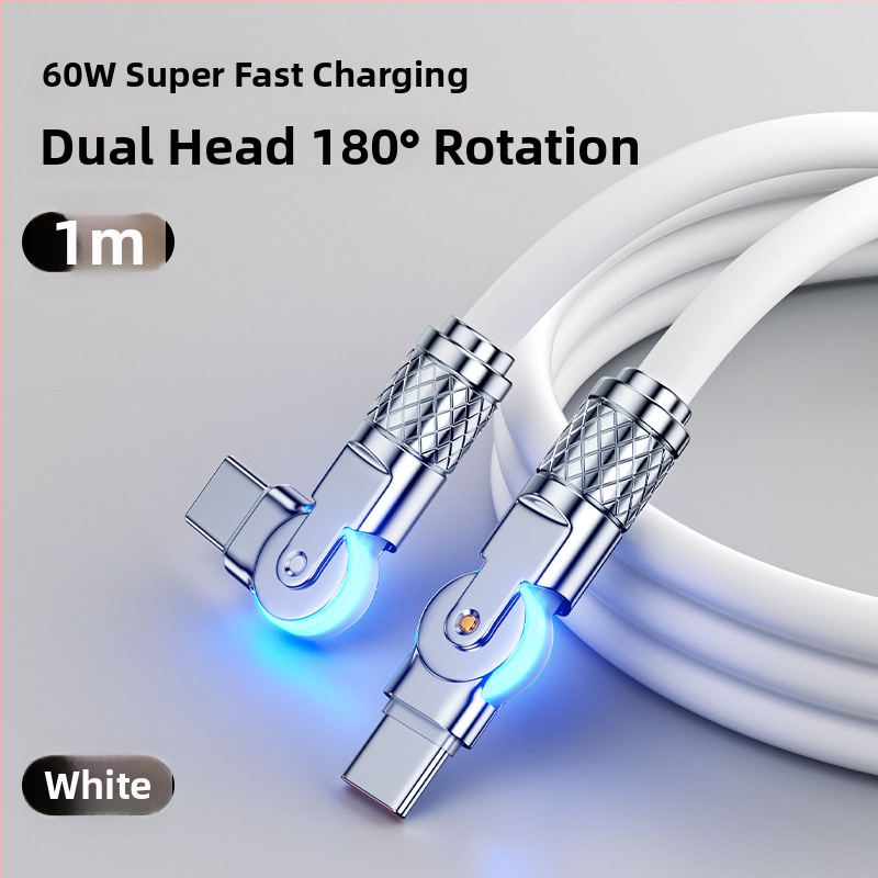 Type-C punjački kabel s 180° rotacijskim spojem, kućište od cinkove legure, jedan konektor, do 60W