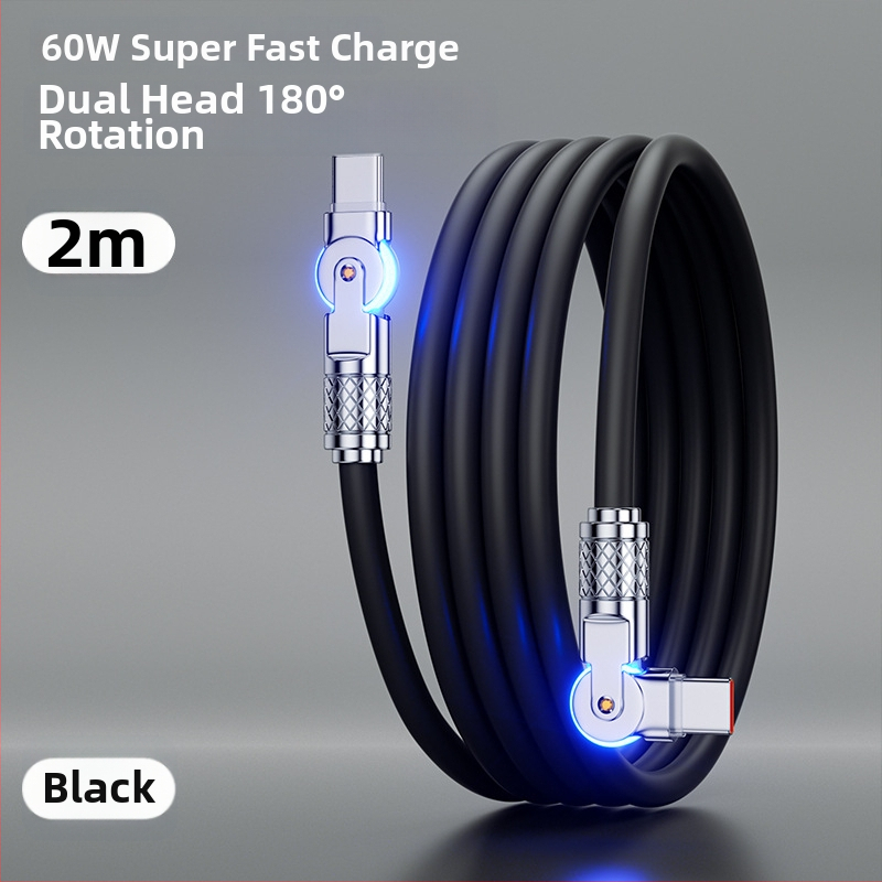 Type-C punjački kabel s 180° rotacijskim spojem, kućište od cinkove legure, jedan konektor, do 60W