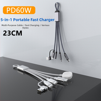 PD60W dátový kábel s viacerými rozhraniami pre rýchle nabíjanie: Lightning, Micro-USB, Type-C; pre tablety, notebooky a telefóny; dĺžka do 0,5 m; nylonové opletenie; max 60W; farby šedo-biela a tmavosivá