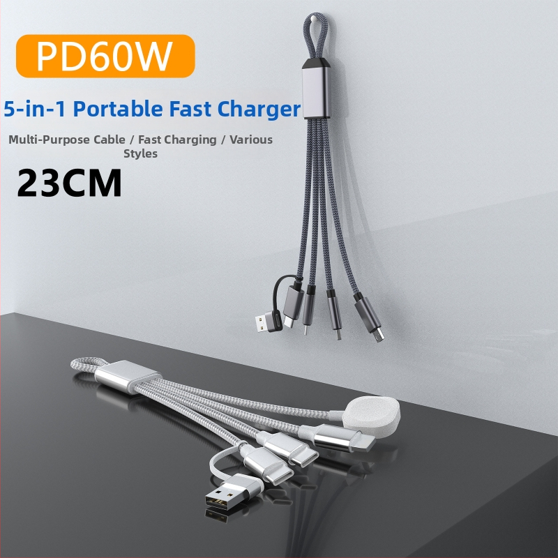 PD60W dátový kábel s viacerými rozhraniami pre rýchle nabíjanie: Lightning, Micro-USB, Type-C; pre tablety, notebooky a telefóny; dĺžka do 0,5 m; nylonové opletenie; max 60W; farby šedo-biela a tmavosivá