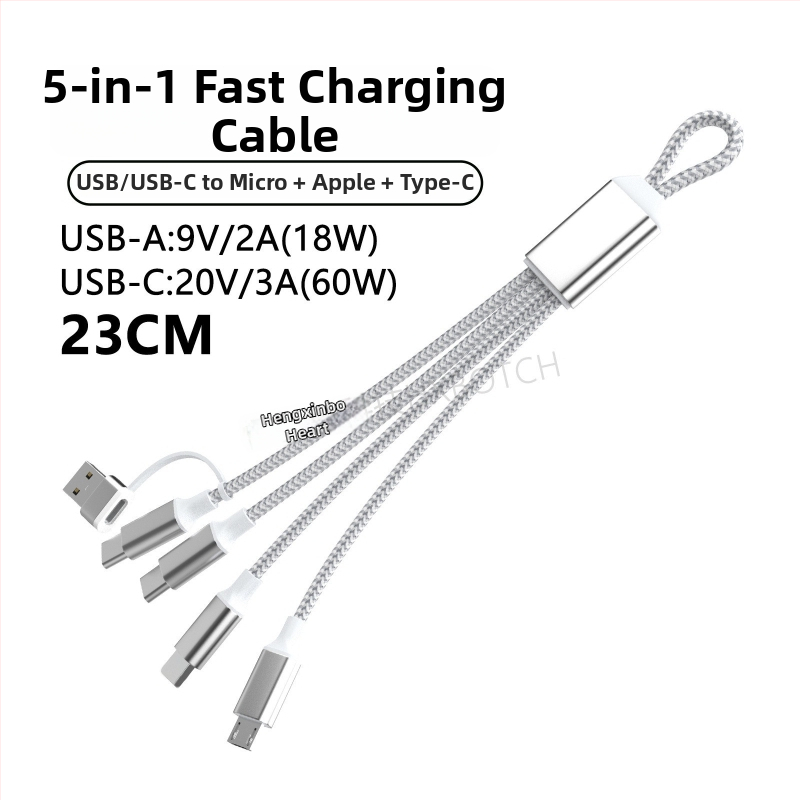 PD60W dátový kábel s viacerými rozhraniami pre rýchle nabíjanie: Lightning, Micro-USB, Type-C; pre tablety, notebooky a telefóny; dĺžka do 0,5 m; nylonové opletenie; max 60W; farby šedo-biela a tmavosivá