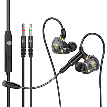 Kckz Delta căști de gaming cu fir, cu două microfoane, compatibile Type-C/USB/3.5 mm cu conectori duali, design cu cârlige pentru urechi, cablu 1.5–2.5 m