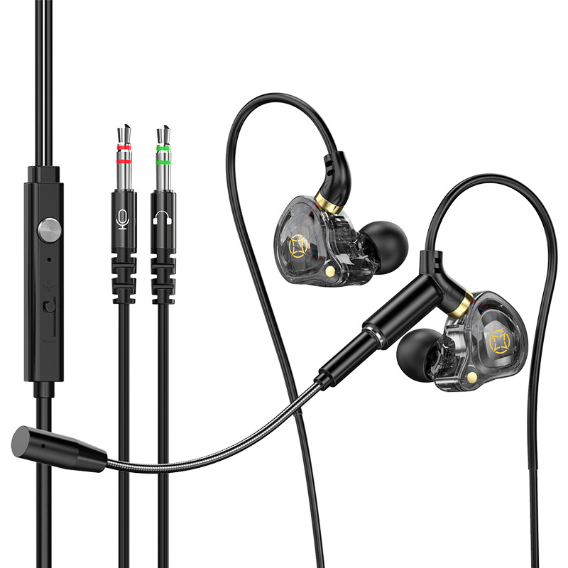 Kckz Delta căști de gaming cu fir, cu două microfoane, compatibile Type-C/USB/3.5 mm cu conectori duali, design cu cârlige pentru urechi, cablu 1.5–2.5 m