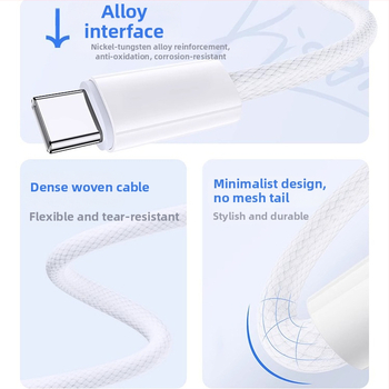 Pletots USB-C uz USB-C datu kabelis, 60W ātrā uzlāde, saderīgs ar iPhone 15