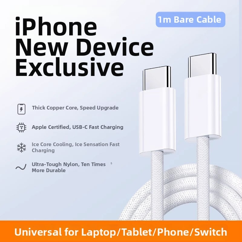 Pletots USB-C uz USB-C datu kabelis, 60W ātrā uzlāde, saderīgs ar iPhone 15