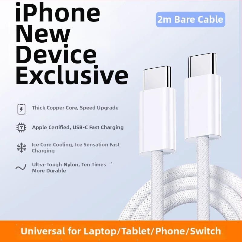 Pletots USB-C uz USB-C datu kabelis, 60W ātrā uzlāde, saderīgs ar iPhone 15