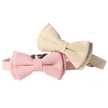 Colier pentru pisică din material textil, cu funda și clopoțel, model grilă