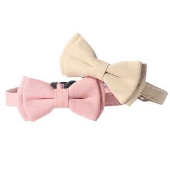 Colier pentru pisică din material textil, cu funda și clopoțel, model grilă