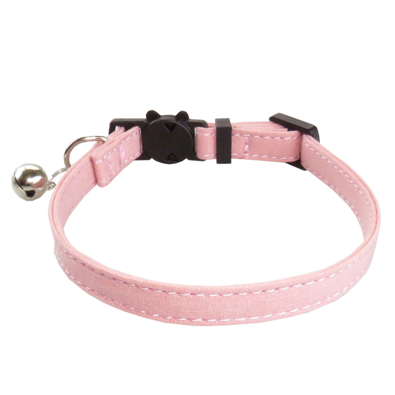 Colier pentru pisică din material textil, cu funda și clopoțel, model grilă