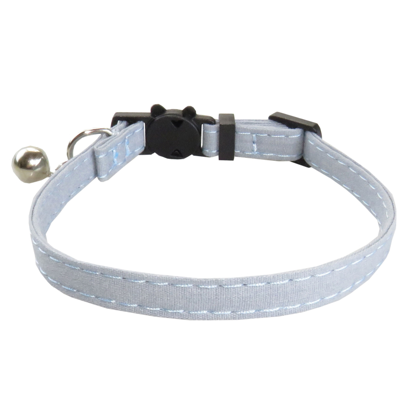 Colier pentru pisică din material textil, cu funda și clopoțel, model grilă