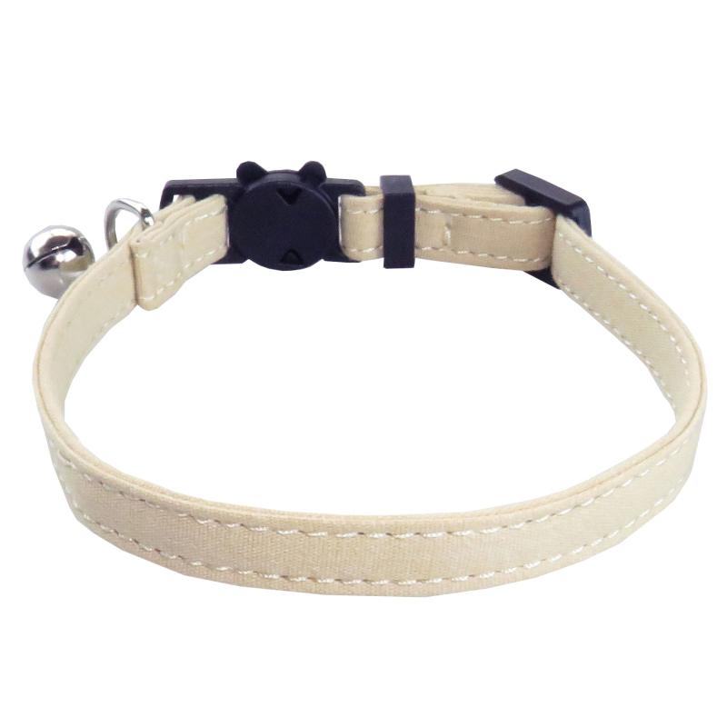 Colier pentru pisică din material textil, cu funda și clopoțel, model grilă