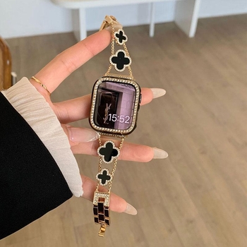 Brățară metalică pentru Apple Watch, seria Black Gold Series, design cu închizătoare dintr-un cerc (fără cataramă)