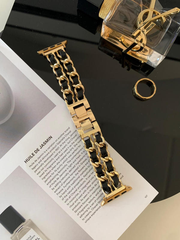 Brățară metalică pentru Apple Watch, seria Black Gold Series, design cu închizătoare dintr-un cerc (fără cataramă)