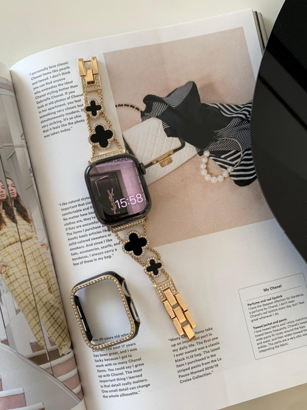 Brățară metalică pentru Apple Watch, seria Black Gold Series, design cu închizătoare dintr-un cerc (fără cataramă)