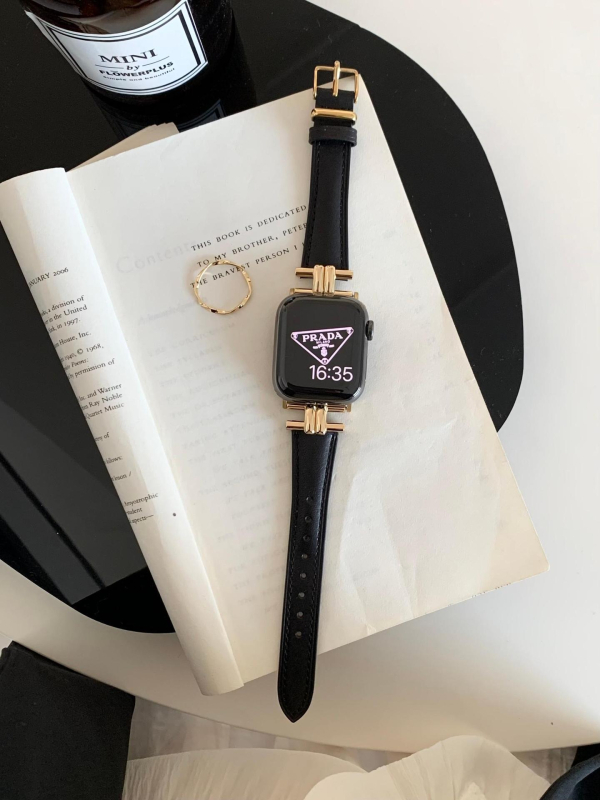 Brățară metalică pentru Apple Watch, seria Black Gold Series, design cu închizătoare dintr-un cerc (fără cataramă)