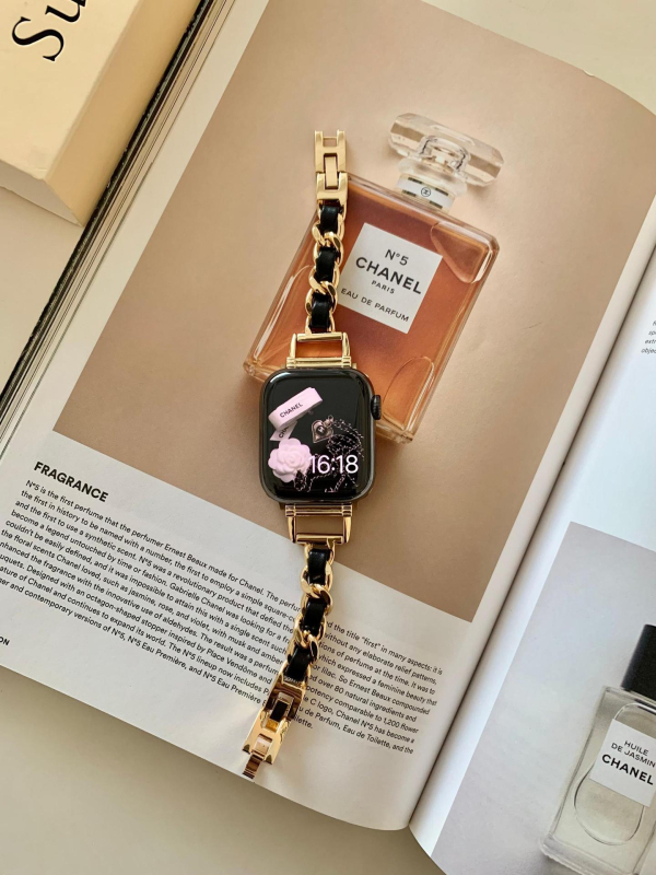 Brățară metalică pentru Apple Watch, seria Black Gold Series, design cu închizătoare dintr-un cerc (fără cataramă)