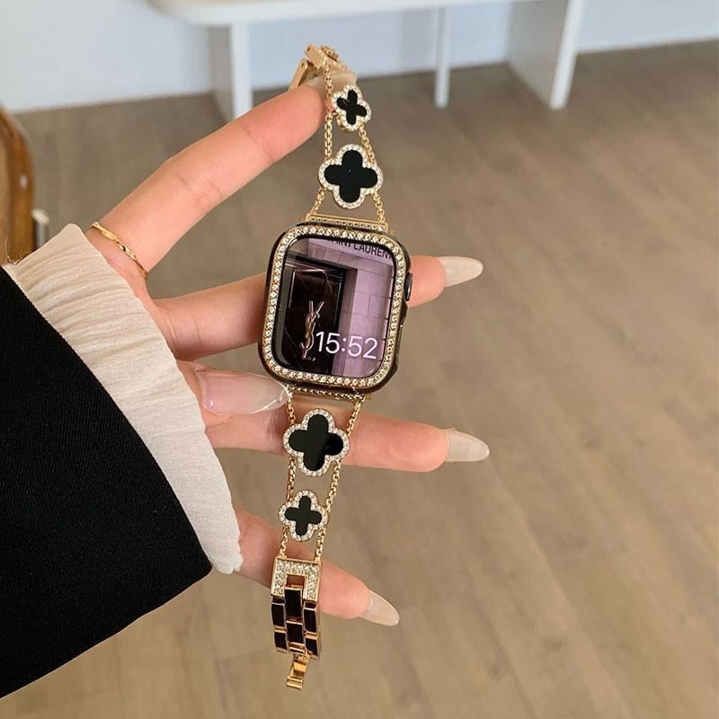 Brățară metalică pentru Apple Watch, seria Black Gold Series, design cu închizătoare dintr-un cerc (fără cataramă)