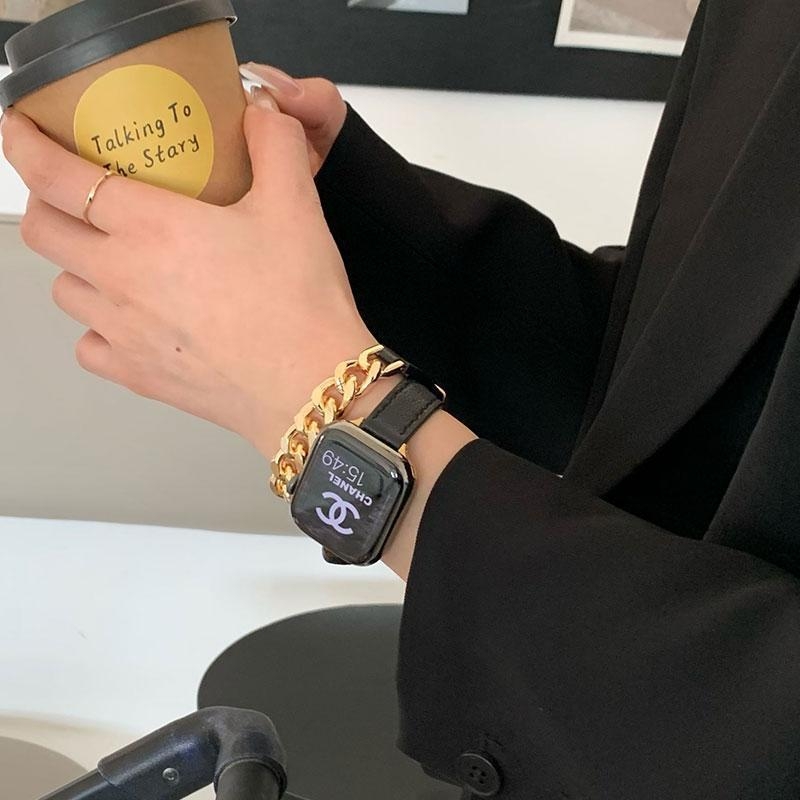 Brățară metalică pentru Apple Watch, seria Black Gold Series, design cu închizătoare dintr-un cerc (fără cataramă)